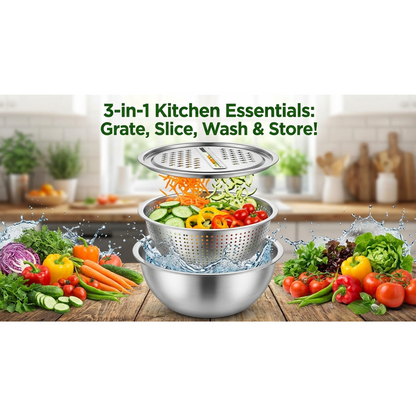 3-in-1 Bowl Grater for Kitchen Prep